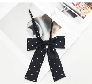 Women's black polka dot long JK bow tie Japanese sweet cute uniform necktie accessory