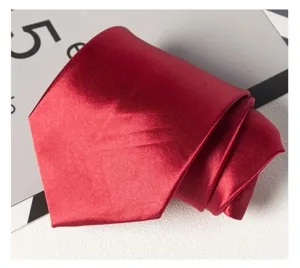 Vue de détail d'une cravate homme rouge unie, montrant une texture fine et un pli net.