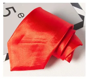 Gros plan détaillé d'une cravate zippée unie rouge vif pour homme, texture brillante.