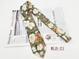 Cravatta da uomo in cotone retro stampa floreale, cravatta vintage casual 8cm per affari.