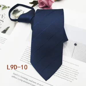 Cravatta con cerniera a righe blu scuro da uomo, elegante cravatta formale da lavoro.