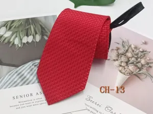 Men red zipper necktie pre-tied striped business casual wedding tie 8cm wide stylish
