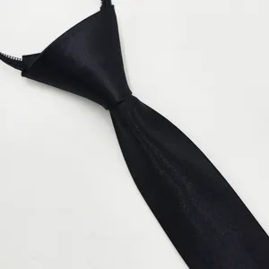 Corbata con cremallera negra lisa para hombre, corbata formal de negocios de satén de 5cm