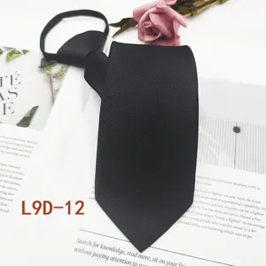 Cravatta Nera con Zip Uomo Affari Rigata Jacquard Facile Semplice 8cm Dettaglio