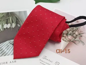 Men red zipper tie lazy tie no tie business casual striped yarn dyed 8cm accessory