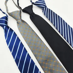 Cravatta con Cerniera da Uomo Affari Formale Rigata Jacquard Cravatta Facile Larghezza Normale Poliestere Accessorio Collo