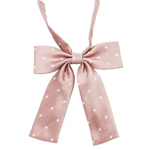 Pink polka dot JK bow tie, cute pre-tied ribbon collar for school uniform and daily wear.