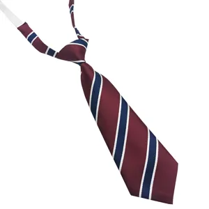 Cravatta preannodata per donne e bambini, cravatta JK a righe bordeaux e blu stile scolastico