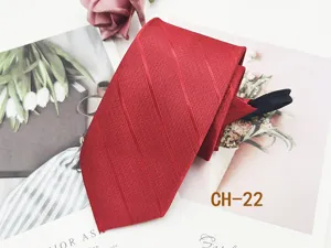 Red striped zipper tie detail, pre-tied easy necktie for business and wedding events.