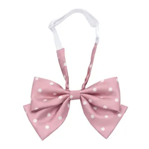 Cute pink polka dot bow tie JK uniform collar ribbon with adjustable white neck strap.