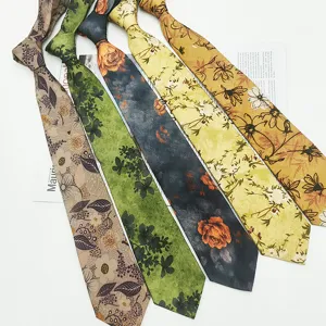 Cravatta Floreale Vintage da Uomo 100% Cotone Stampato Cravatta Casual Larghezza Normale Per Affari Matrimonio Festa