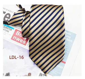 Detail view of the men's business casual striped zipper tie, showing jacquard texture.