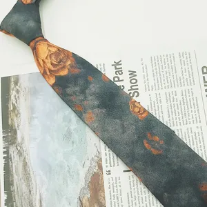 Cravatta da uomo in cotone con stampa floreale retro, cravatta casual elegante con fiori da 8 cm.