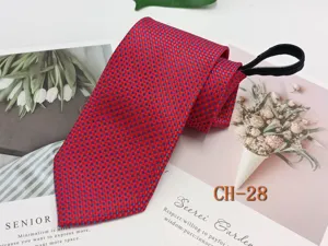 Men's Red Zipper Necktie Easy Pull Ready Tied Groom Business Casual Striped Tie 8cm