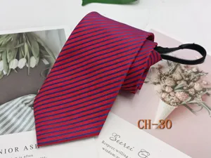 Men's red and blue striped zipper tie 8cm easy wear business casual necktie wedding groom