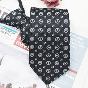 Men's business casual zipper necktie 7.5cm black white jacquard pre-tied tie for daily wear