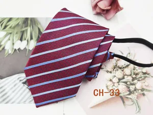 Red striped zipper tie for men, easy wear lazy tie for business, wedding, and casual wear 8cm