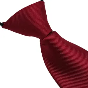 Men wine red zipper tie, elegant business casual pre-tied necktie with twill fabric.