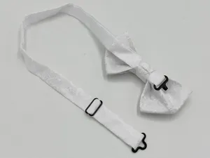 Classic white jacquard men's bow tie with adjustable strap, perfect for weddings and formal wear.