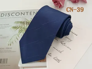 Men's business striped tie 8cm formal dark blue necktie classic polyester woven neckwear