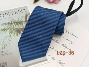 Men blue striped business zipper tie pre-tied necktie 8cm formal wear stylish new
