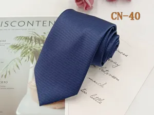 Classic dark blue striped business necktie for men, formal woven polyester neckwear.