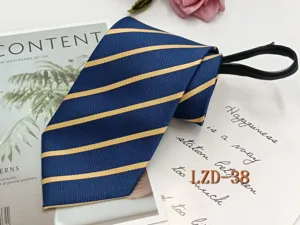 Men's business zipper tie blue with yellow stripes no-tie lazy necktie for formal wear