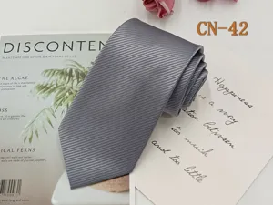 Classic grey striped business men tie 8cm width jacquard woven polyester formal necktie.
