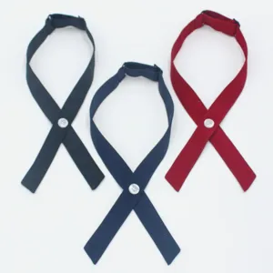 Solid color crisscross JK bow tie for women shirts, elegant student uniform neck ribbon accessory.
