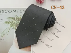 Men's business formal black tie 8cm polyester jacquard striped necktie for office wear.