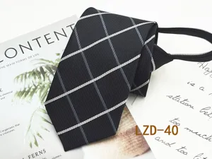 Men's black striped zipper tie, business formal necktie, pre-tied lazy tie for easy wearing.