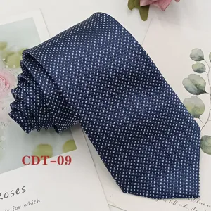 Men's business formal dark blue jacquard necktie for professional office and wedding wear.