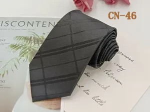 Classic black men's business tie with striped jacquard design, 8cm wide polyester fabric.