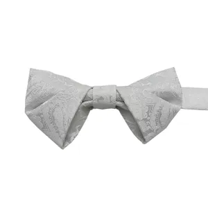 Elegant men silver paisley jacquard bow tie for formal wedding business suit accessory.