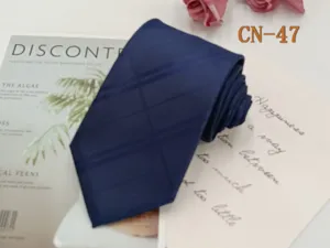 Men's Classic Dark Blue Striped Polyester Silk Jacquard Necktie for Formal Business Wear