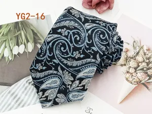 Men's casual business paisley jacquard woven necktie, elegant black and blue 8cm width.