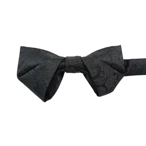 Classic black paisley bow tie for men, elegant formal wear accessory for weddings.