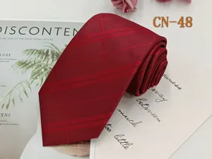 Classic red striped business necktie for men, stylish jacquard woven design for formal wear.