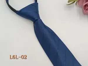 Men's classic blue striped zipper necktie, business formal narrow tie, easy-pull design.