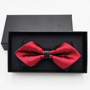 Men's red and black bow tie set in a gift box, perfect for weddings, suits, and formal wear.