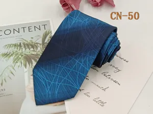 Men's business formal blue striped necktie 8cm width jacquard woven polyester tie for official wear.
