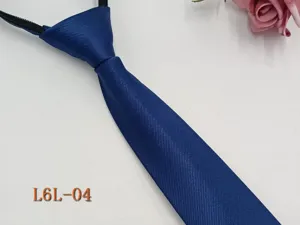 Men's business zipper tie in solid blue twill fabric, easy pull no-knot design for formal wear.