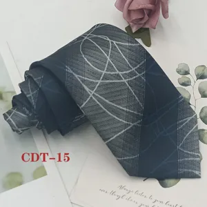 Men's formal business dark grey jacquard tie, elegant striped pattern design, premium necktie.