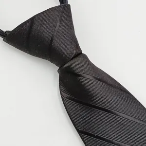 Men's black striped zipper tie, convenient easy-pull no-tie formal business necktie for men.