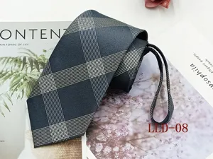 Men's black grey plaid zipper tie formal business wedding lazy necktie accessory