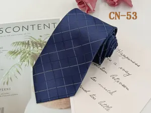 Business men's blue plaid jacquard necktie, elegant formal wear accessory 8cm width.