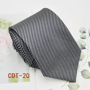 Men's formal business black white striped necktie stylish polyester jacquard hand tied