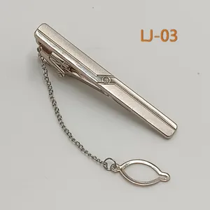 Men silver tie clip with chain business formal wear metal tie bar accessory for men