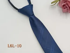 Men's blue zipper tie formal business narrow necktie with stylish stripe pattern.