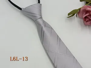 Men's grey striped zipper necktie business formal wear narrow neck tie ready-made 6cm